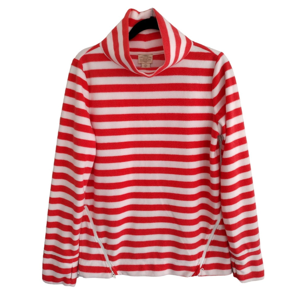 Telluride Clothing Co. | Pink & White Striped Mock-Neck Fleece Pull-Over Top